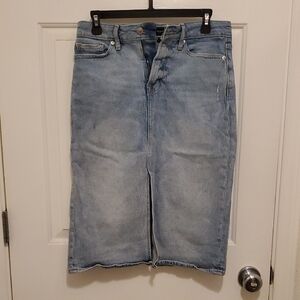 Chic Light Wash Denim Midi Skirt